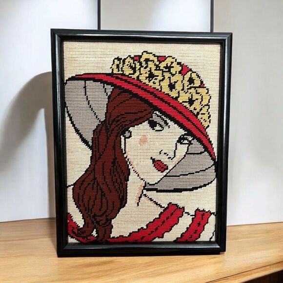 VTG Needlepoint Portrait Art - Picture 1 of 5
